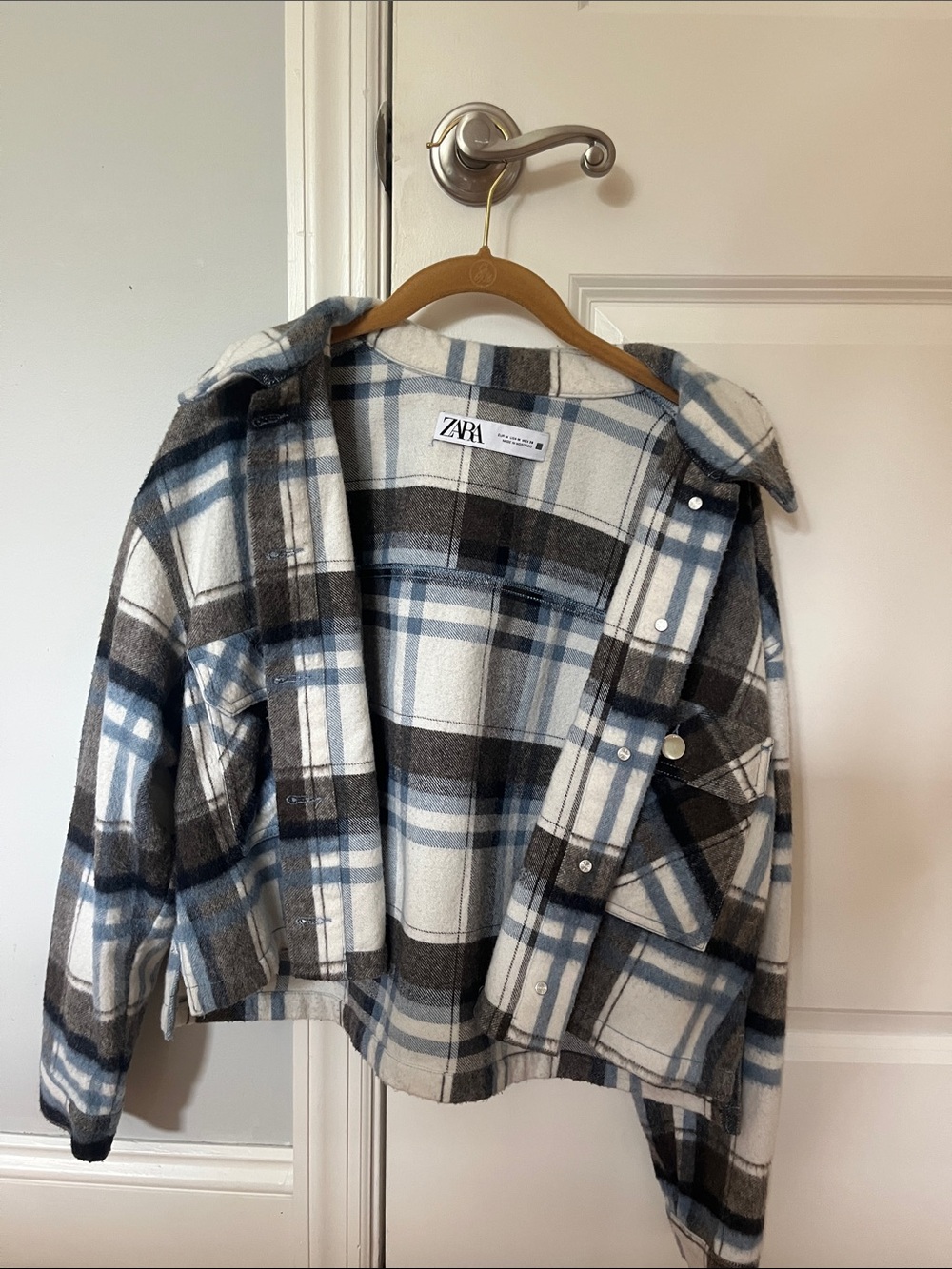Zara Plaid Shacket Jacket in Blue, Black & White